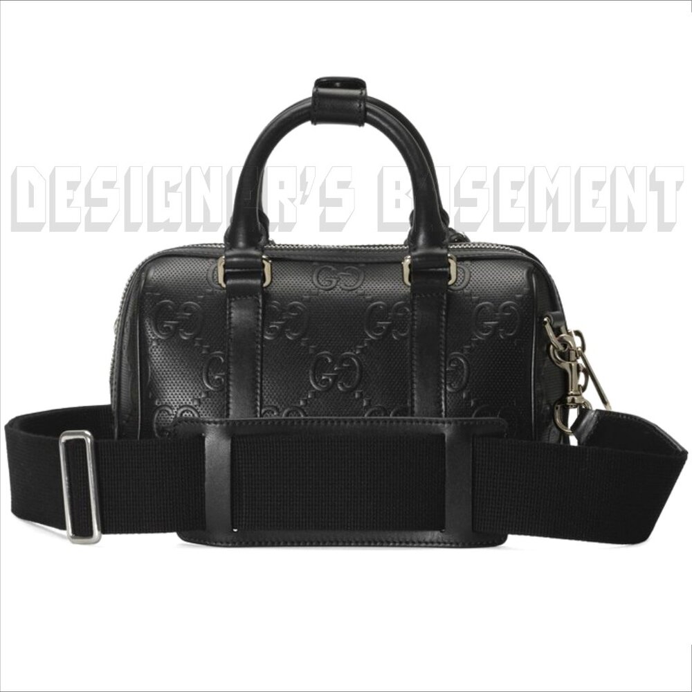 GUCCI blck Calfskin TENNIS perforated GG Embossd Mini Duffle BOSTON strap Bag ๐ - Picture 9 of 10
